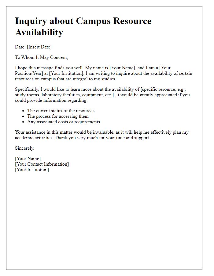 Letter template of inquiry for campus resource availability