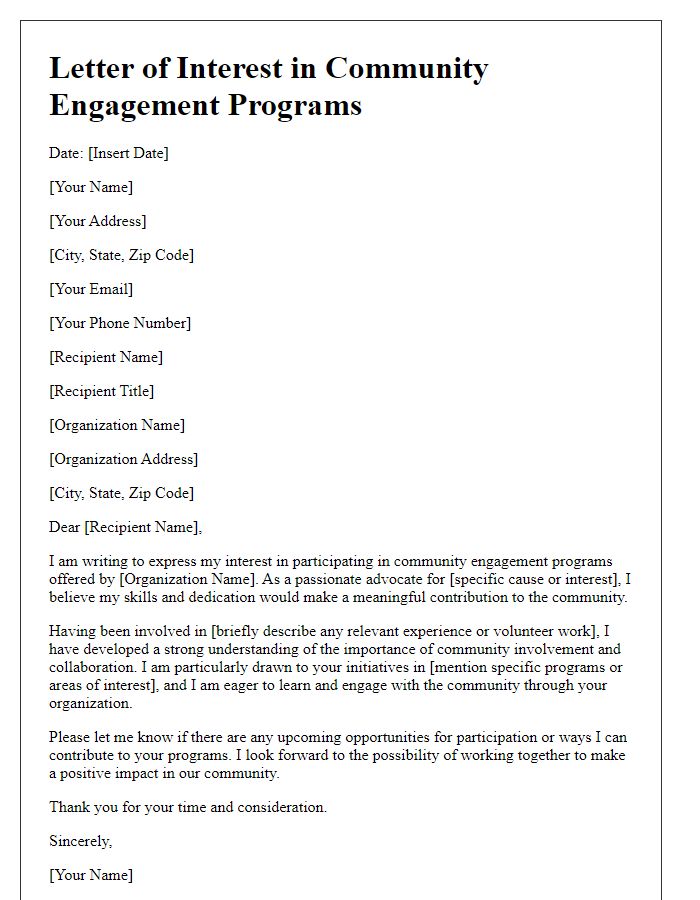 Letter template of interest in community engagement programs