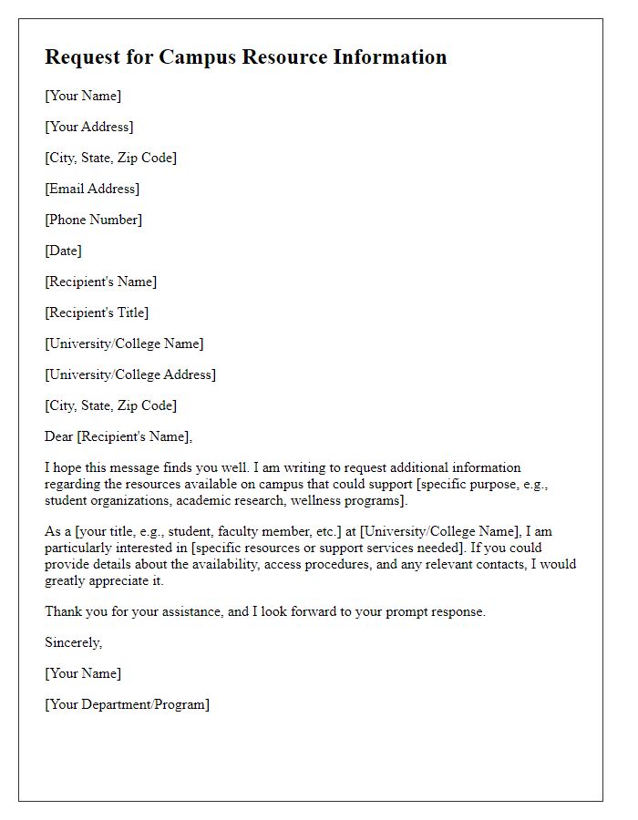 Letter template of request for campus resource information