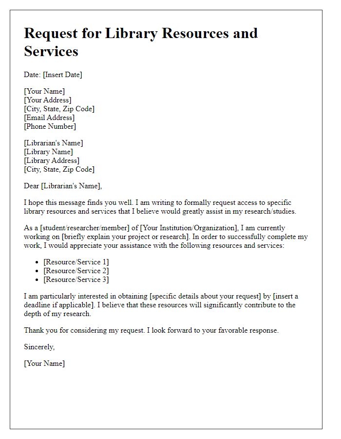 Letter template of request for library resources and services