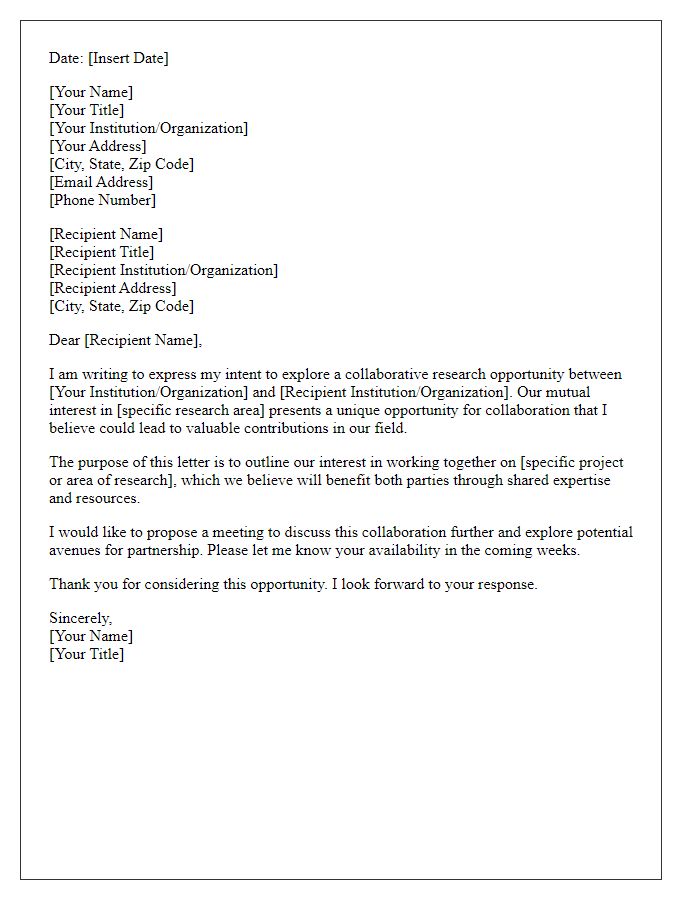 Letter template of Intent to Collaborate on Research