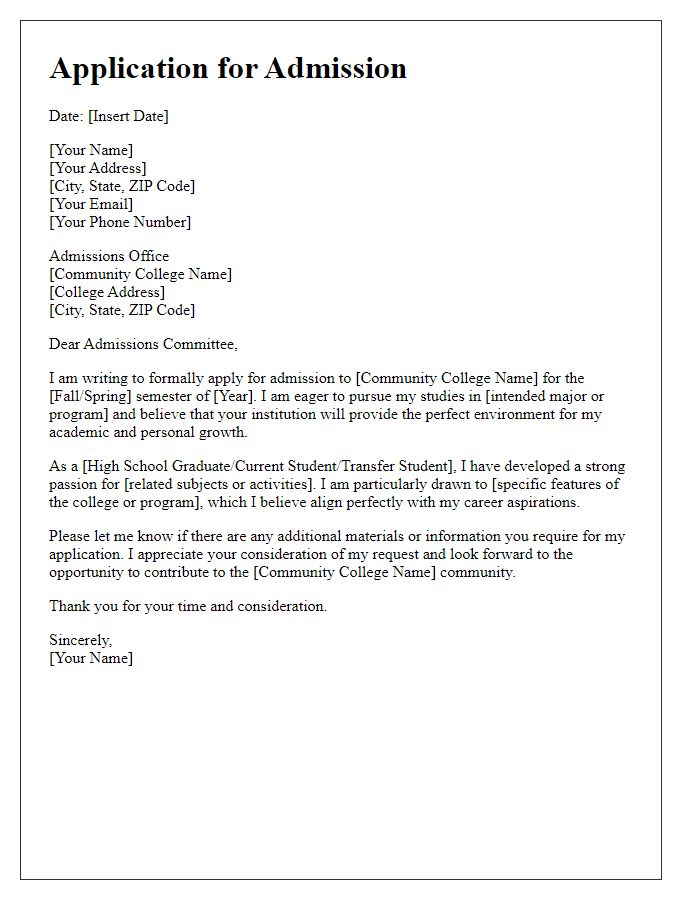 Letter template of application for community college admission