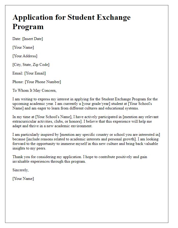 Letter template of application for student exchange program