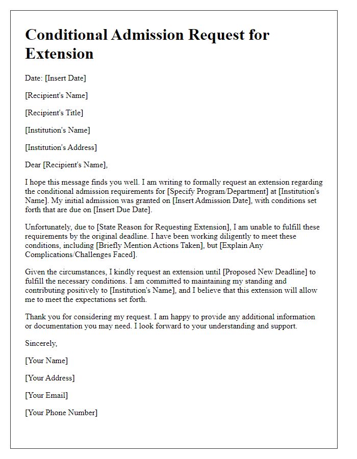 Letter template of conditional admission request for extension