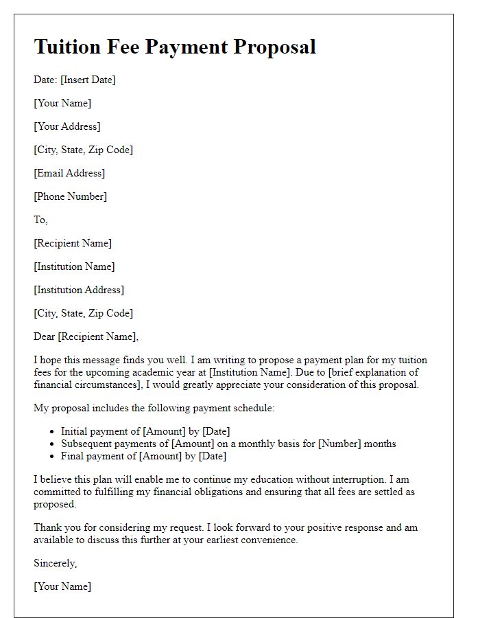 Letter template of tuition fee payment proposal