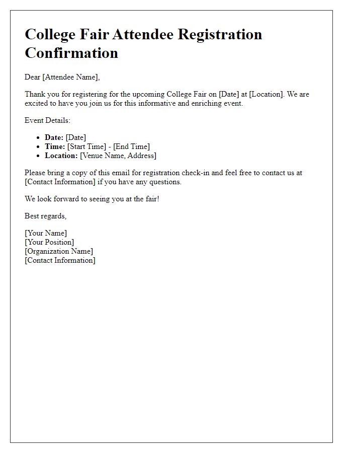 Letter template of college fair attendee registration