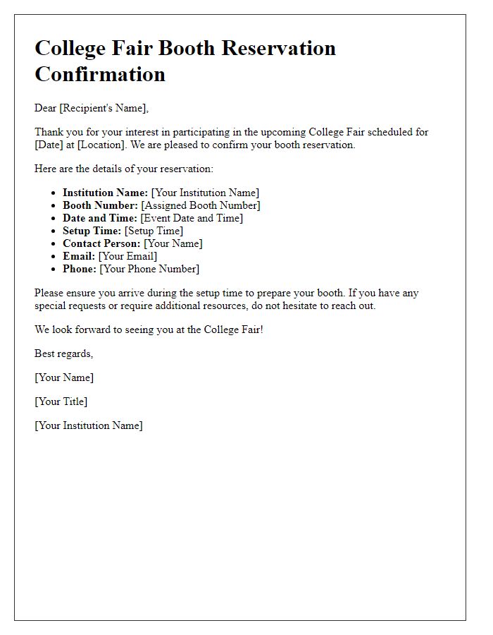 Letter template of college fair booth reservation