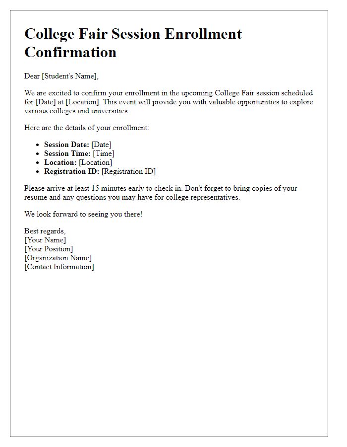 Letter template of college fair session enrollment