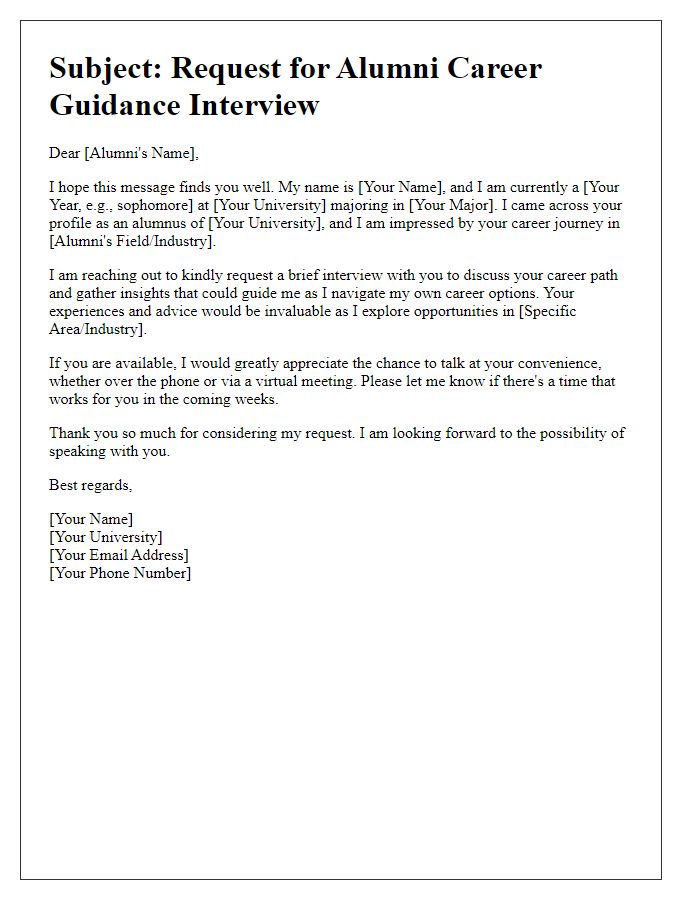 Letter template of Alumni Interview Request for Career Guidance