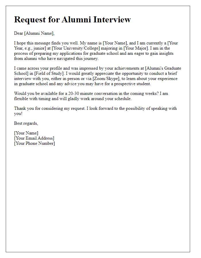 Letter template of Alumni Interview Request for Graduate School Insights