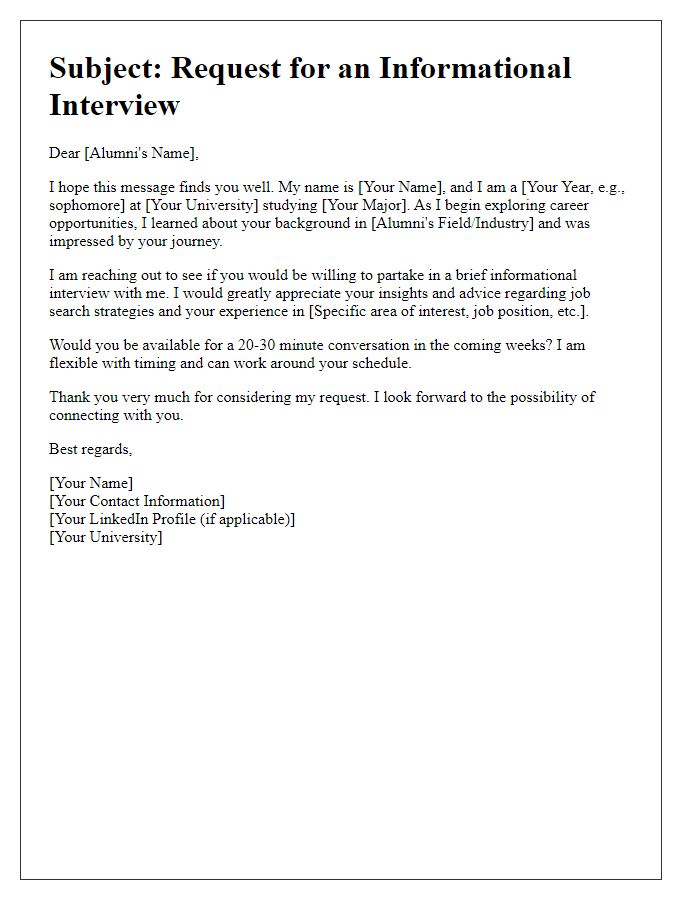 Letter template of Alumni Interview Request for Job Search Tips