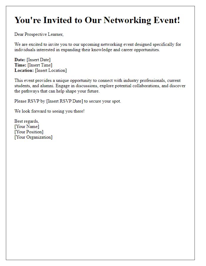 Letter template of networking event for prospective learners