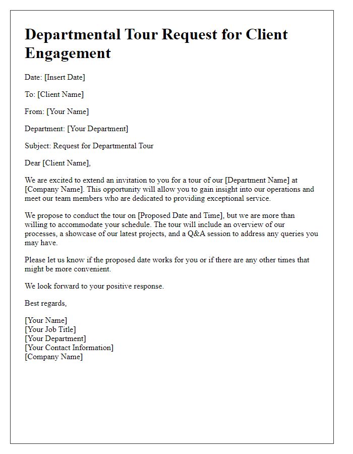 Letter template of departmental tour request for client engagement