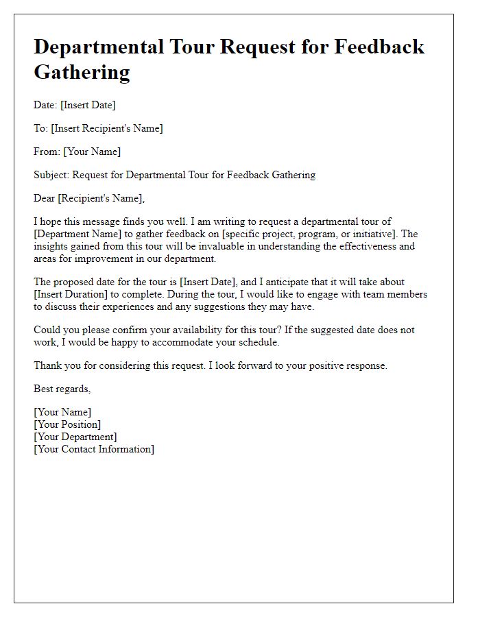 Letter template of departmental tour request for feedback gathering