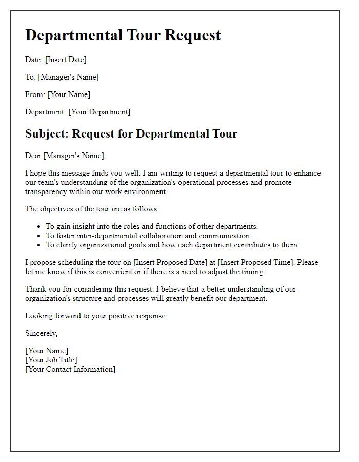 Letter template of departmental tour request for organizational transparency