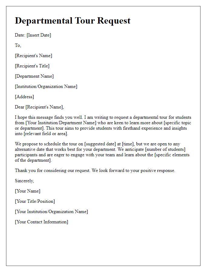 Letter template of departmental tour request for student learning