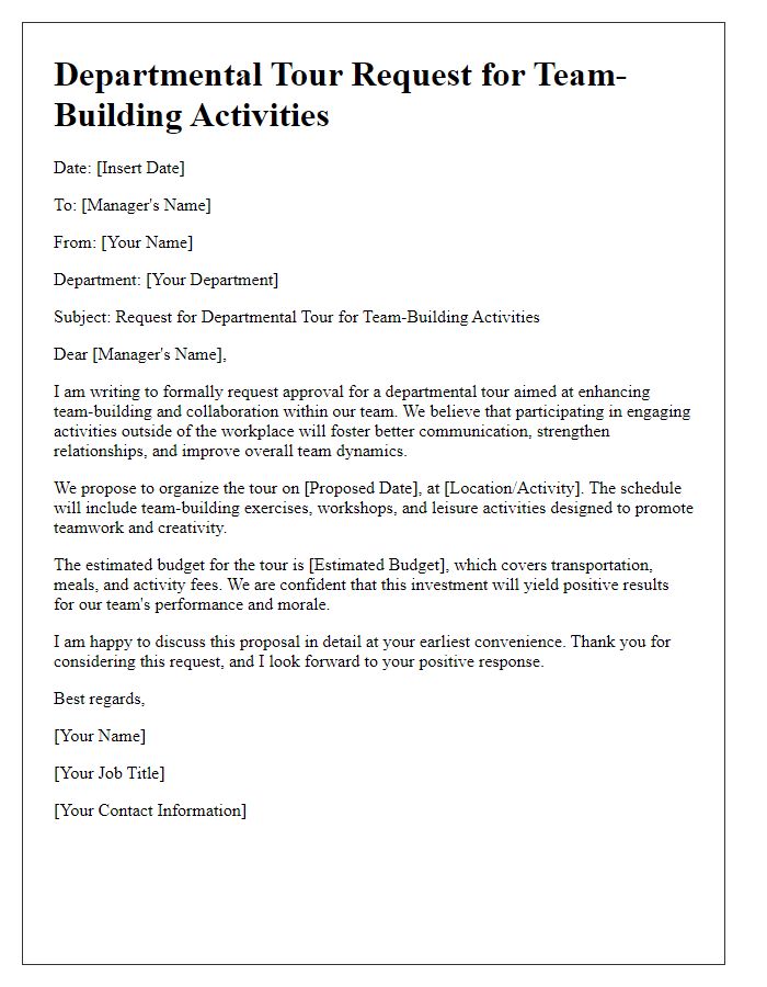 Letter template of departmental tour request for team-building activities