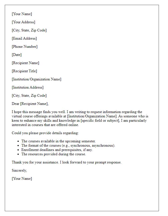 Letter template of request for information on virtual course offerings