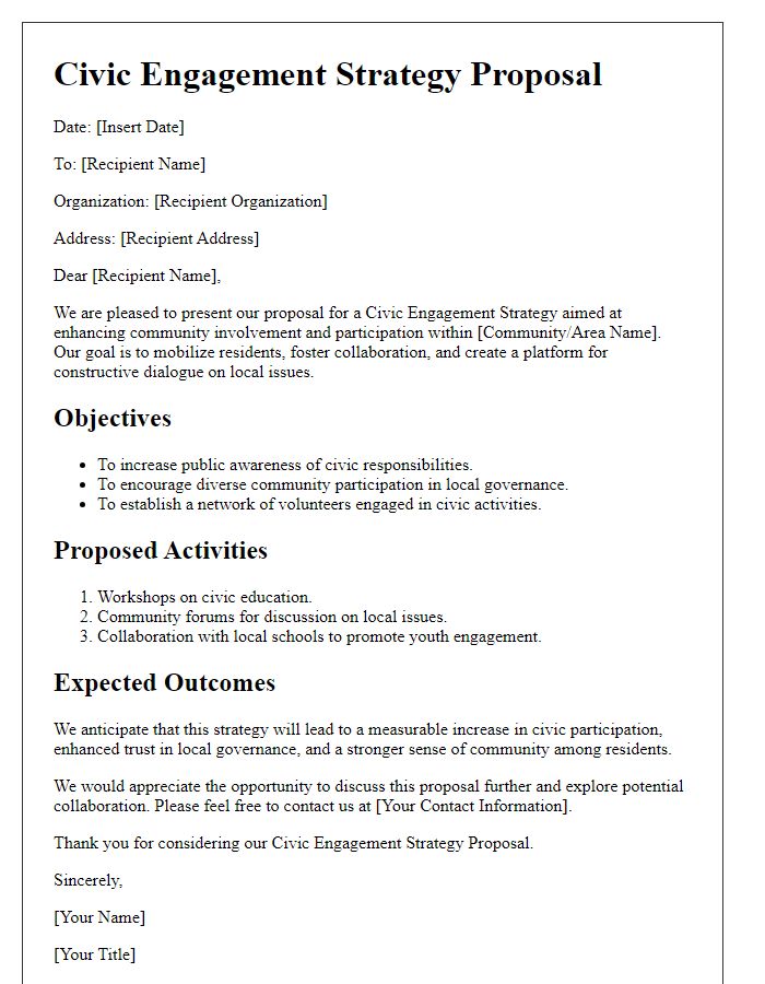 Letter template of civic engagement strategy proposal