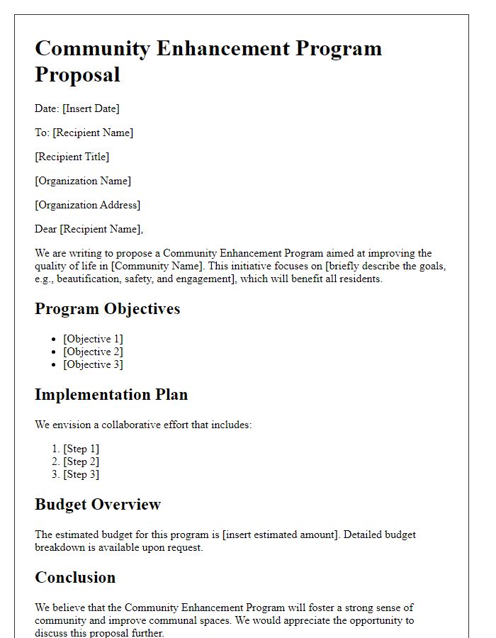 Letter template of community enhancement program proposal