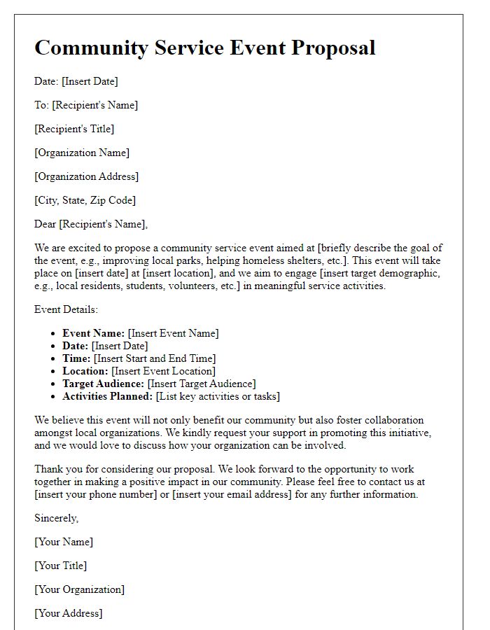 Letter template of community service event organization proposal