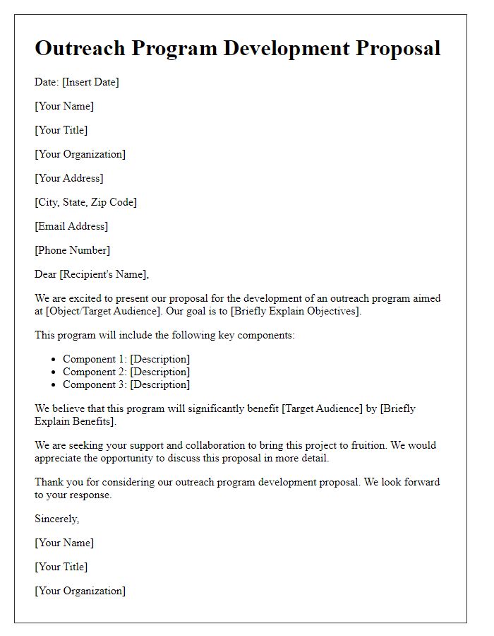 Letter template of outreach program development proposal