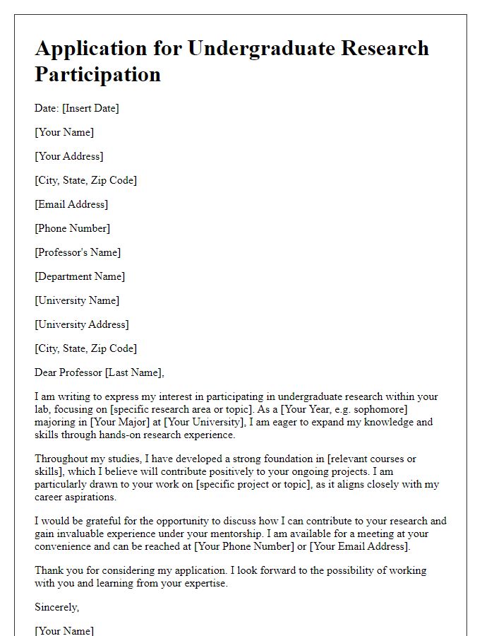 Letter template of application for undergraduate research participation