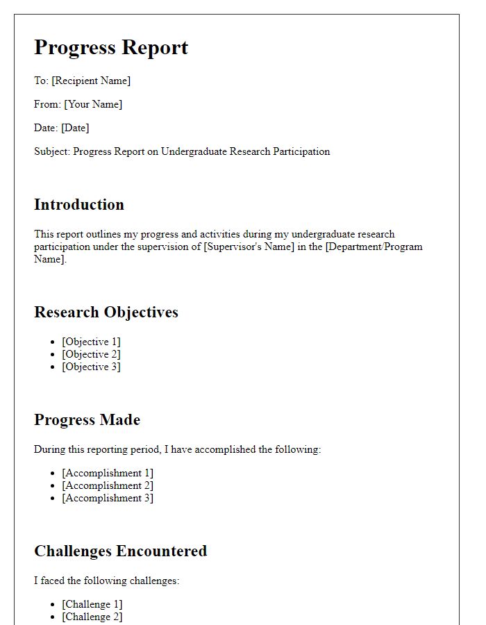 Letter template of progress report for undergraduate research participation