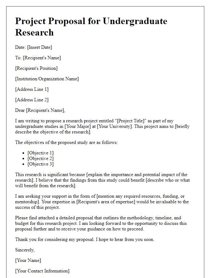 Letter template of project proposal for undergraduate research