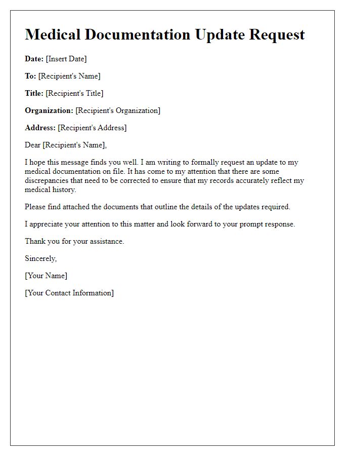 Letter template of medical documentation update request