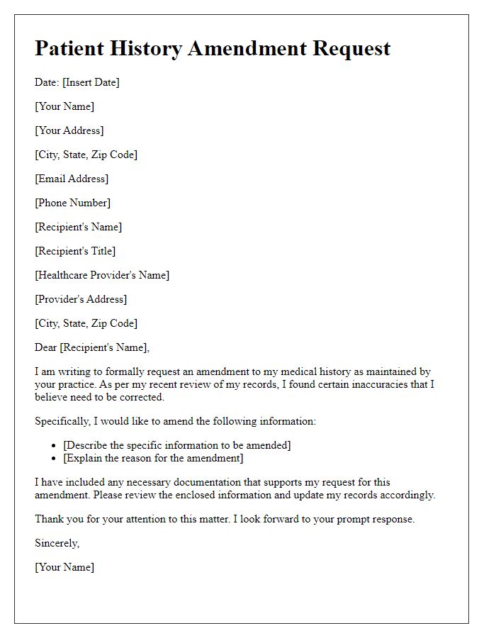 Letter template of patient history amendment request