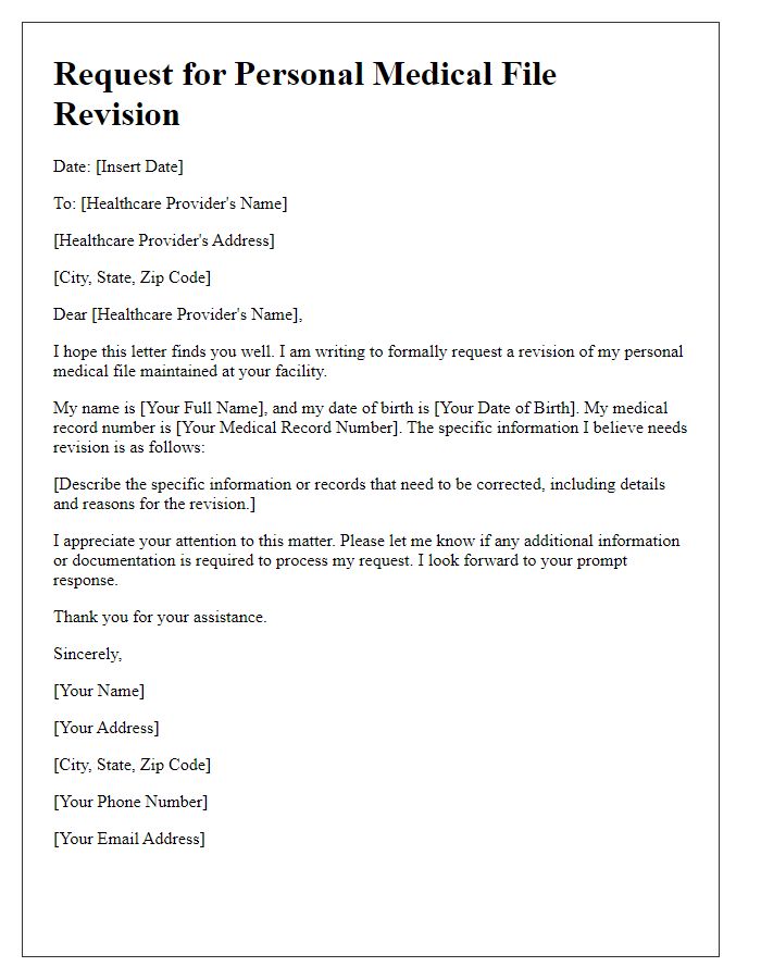 Letter template of personal medical file revision