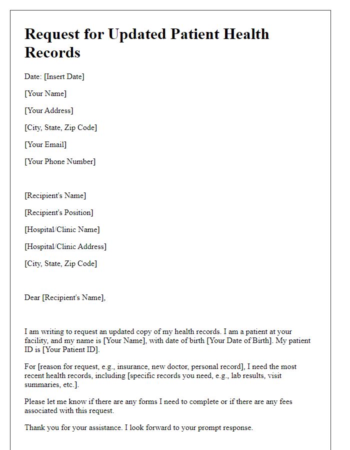 Letter template of request for updated patient health records