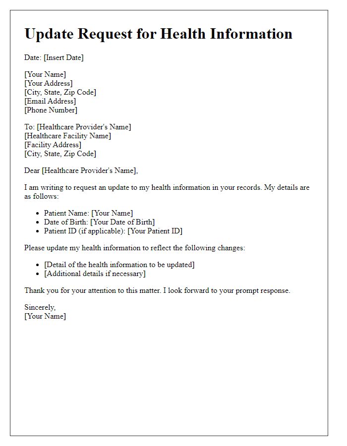 Letter template of update request for health information