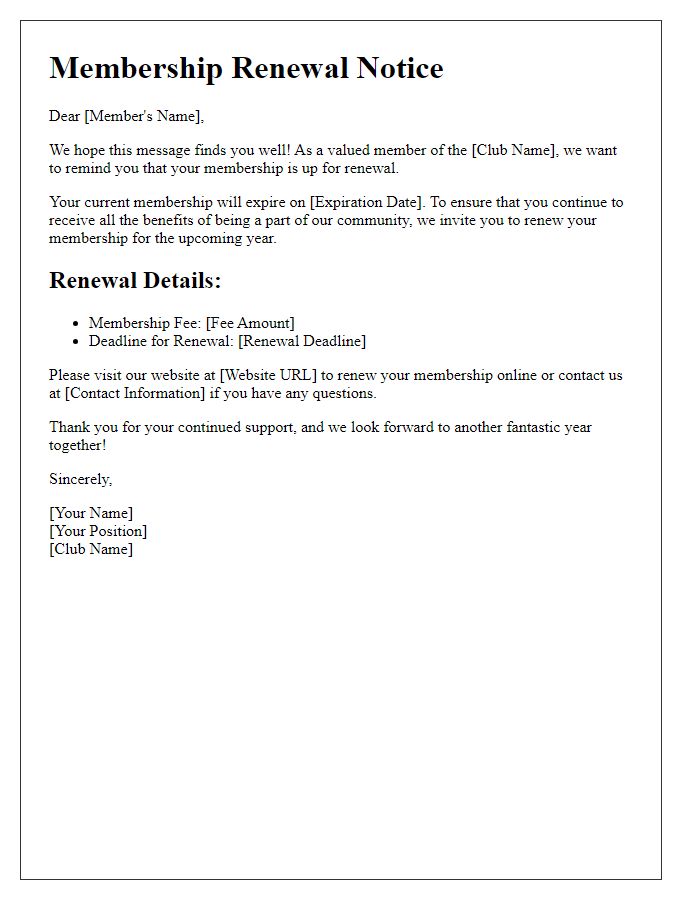 Letter template of student club membership renewal