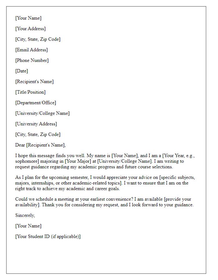 Letter template of academic guidance request