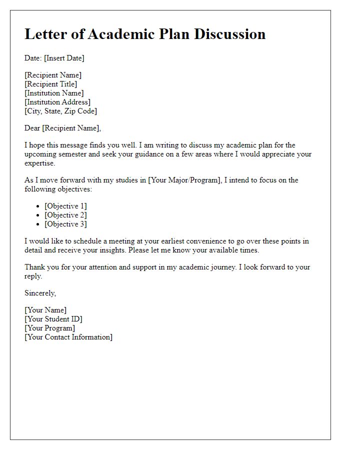 Letter template of academic plan discussion