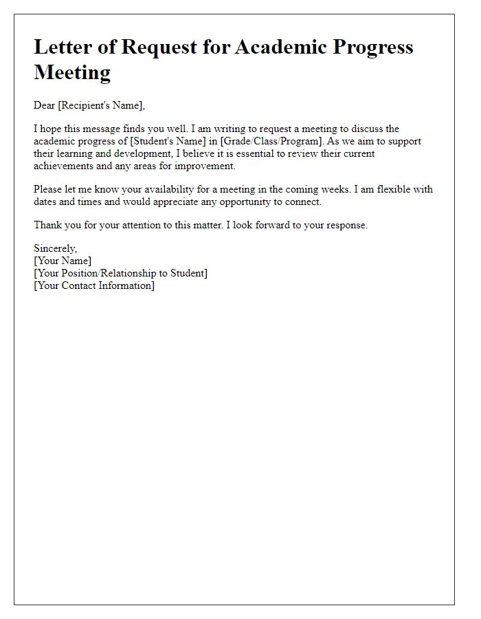 Letter template of academic progress meeting request