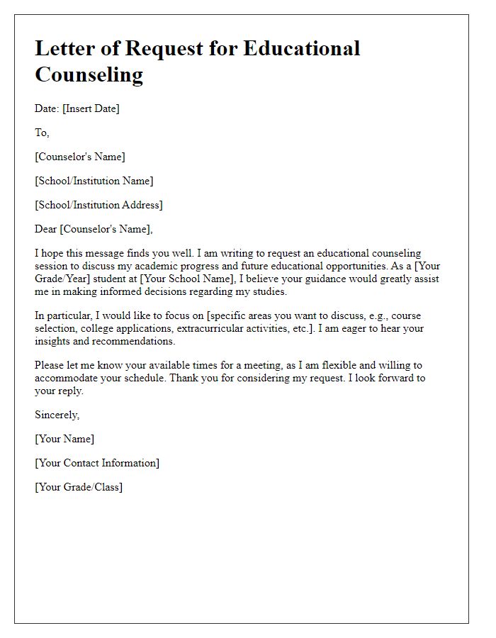 Letter template of educational counseling request