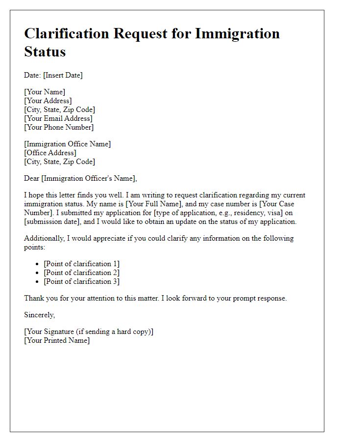 Letter template of Clarification Request for Immigration Status