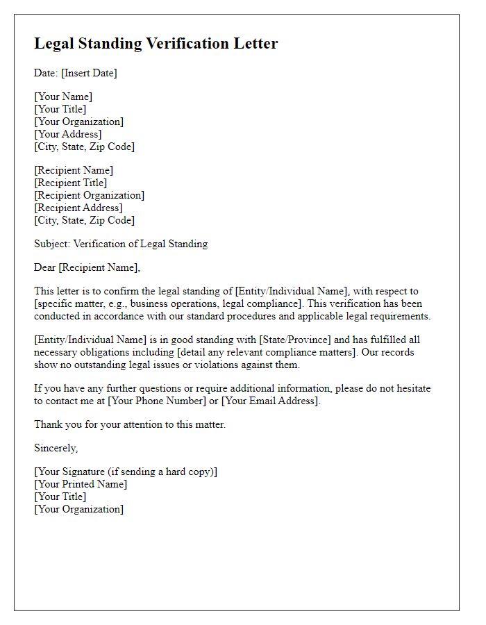 Letter template of Legal Standing Verification Letter