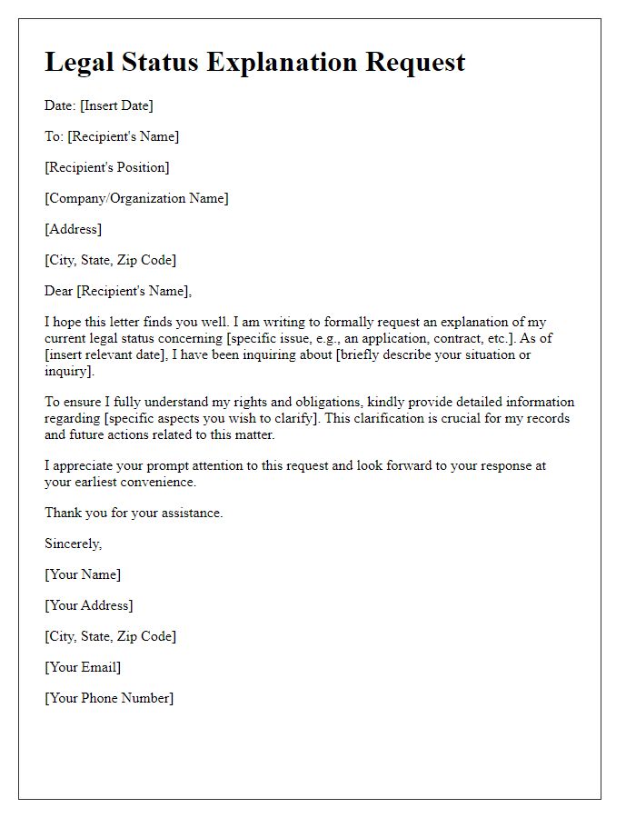 Letter template of Legal Status Explanation Request