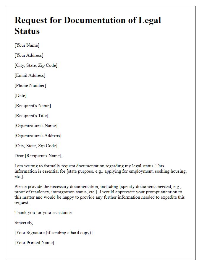 Letter template of Request for Documentation of Legal Status