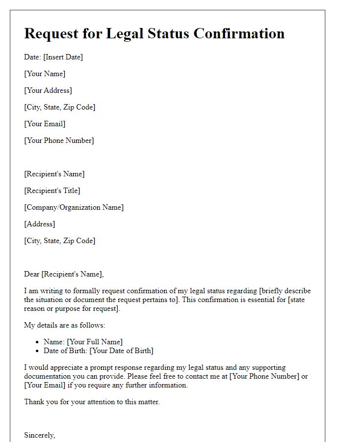 Letter template of Request for Legal Status Confirmation