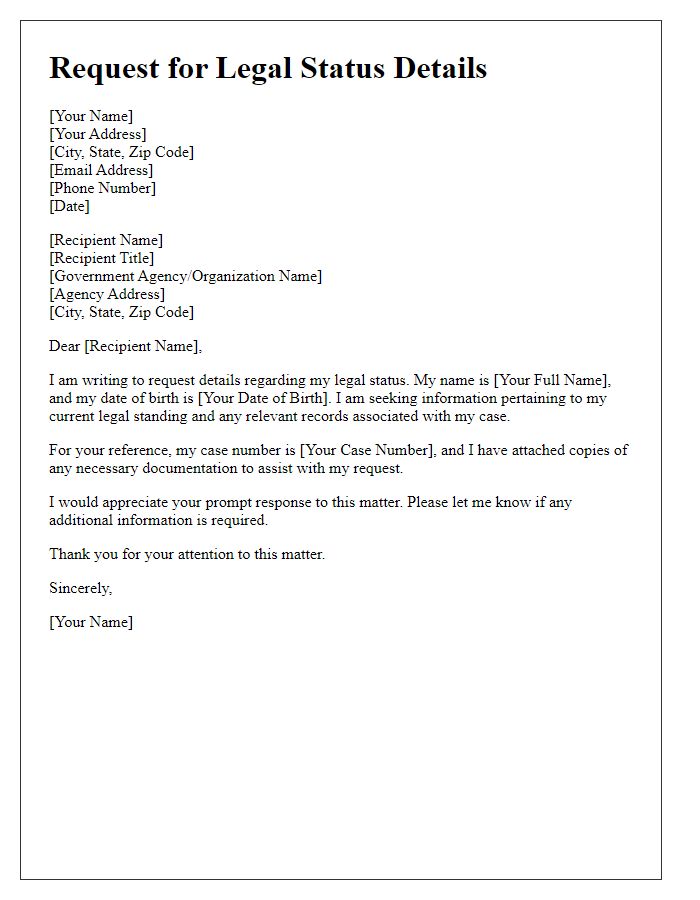 Letter template of Request for Legal Status Details