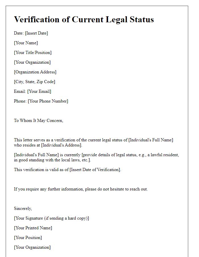 Letter template of Verification of Current Legal Status