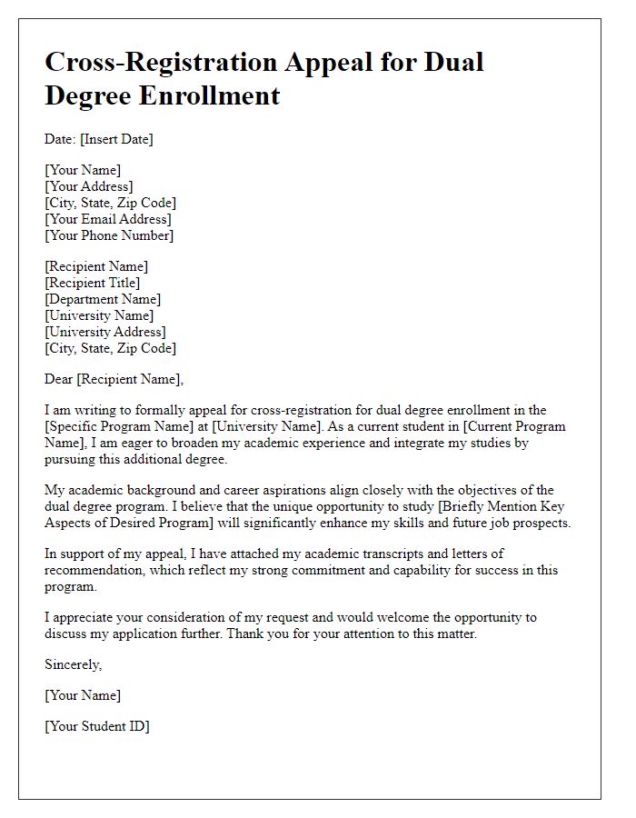 Letter template of cross-registration appeal for dual degree enrollment