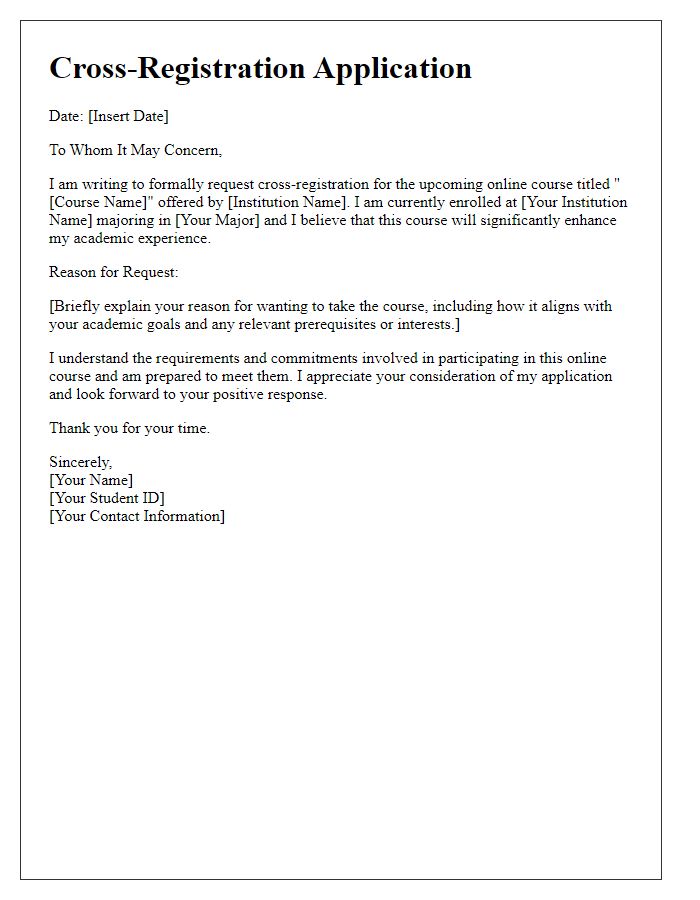 Letter template of cross-registration application for online course participation