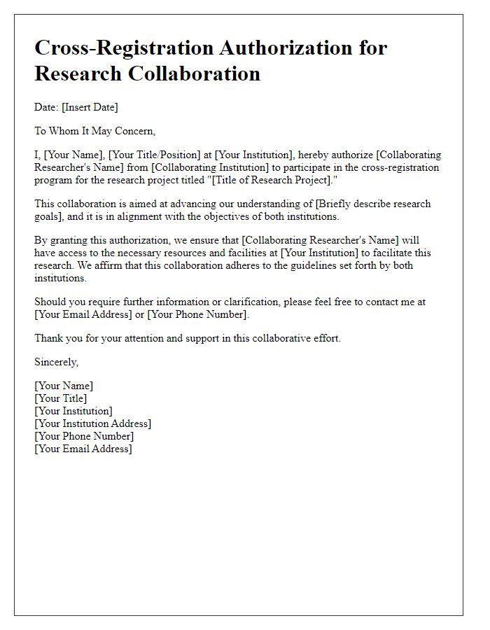 Letter template of cross-registration authorization for research collaboration