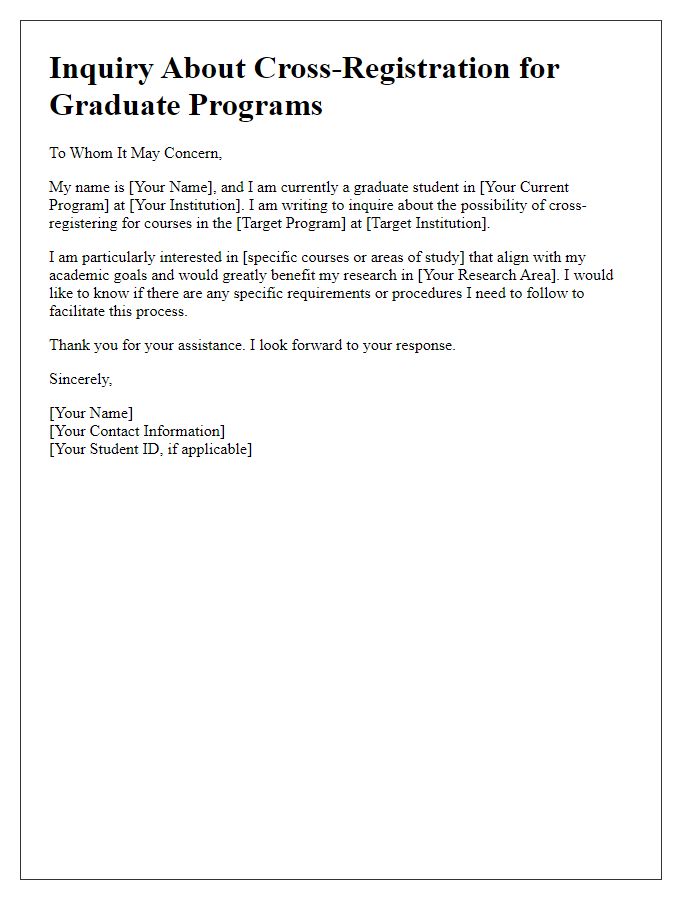 Letter template of cross-registration inquiry for graduate programs